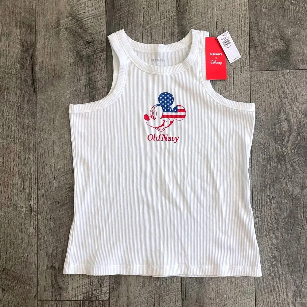 Old Navy Disney Mickey Mouse American Flag Ribbed Tank Top White Kids XXL 18 NWT